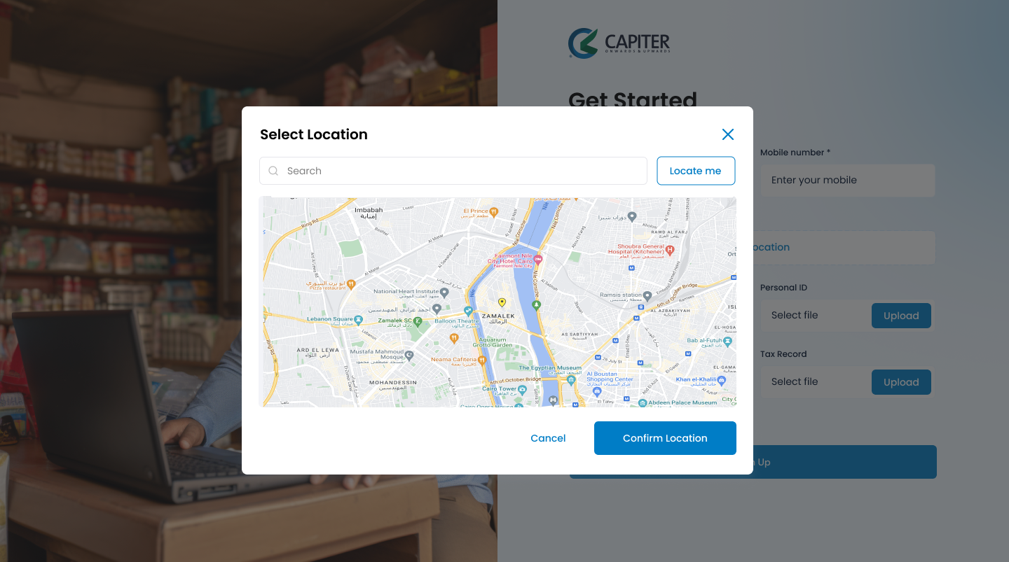 Location selection on a map with Locate me