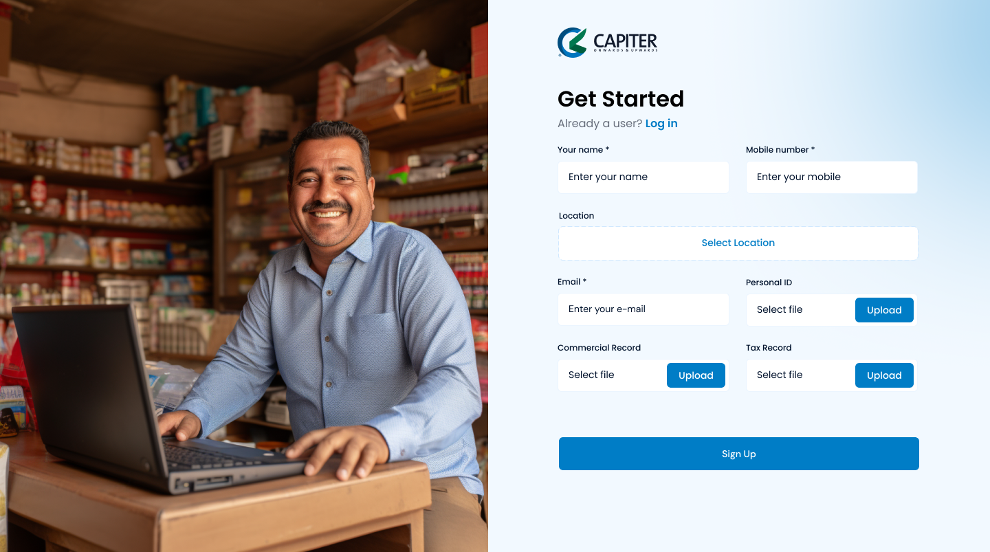 Registration form — get started