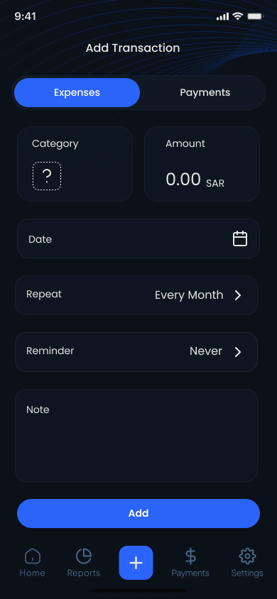 Add transaction screen