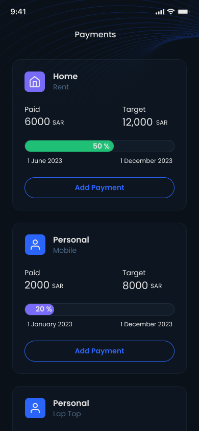 Installments overview with progress
